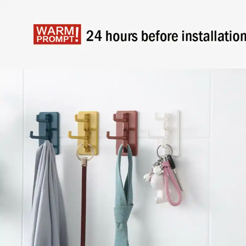 4 Hook Self Adhesive Wall Hooks Clear Strong Sticky Heavy