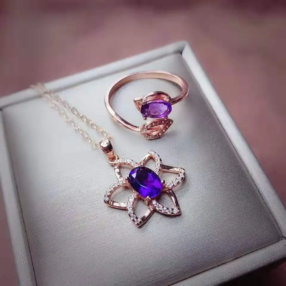 Натуральный фиолетовый кристалл S925 Кольцо Кулон ожерелье набор ...