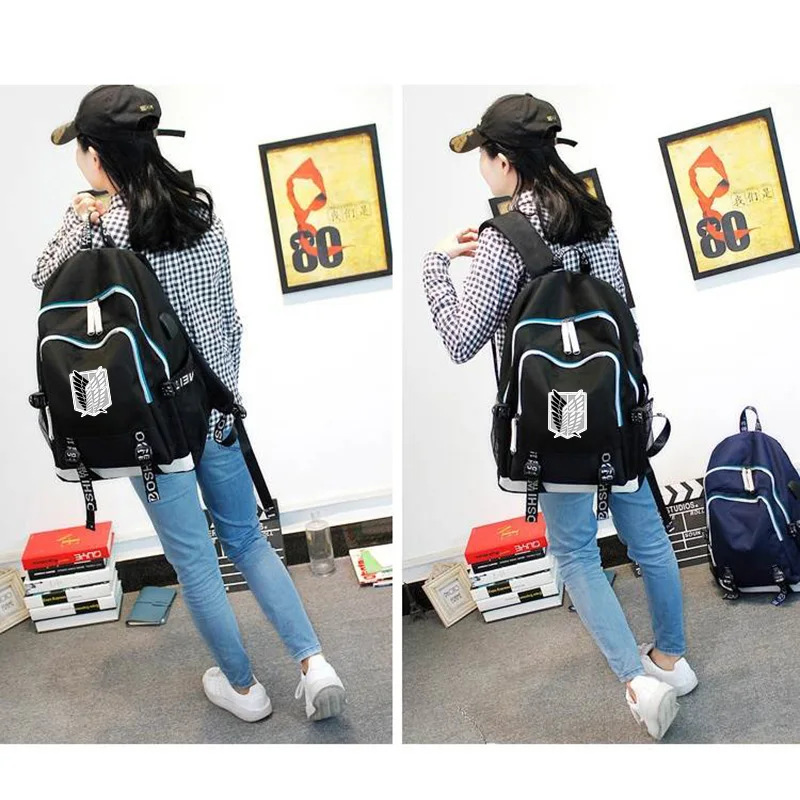 IMIDO Anime Pattern Backpacks for Teenagers Canvas Black Travel Bags Students Laptop Bag Boys Girls Back to School Backpack