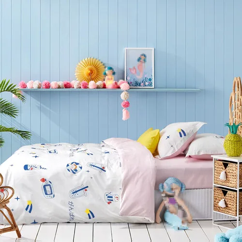 girl bed linen Комплект голубого постельного белья для мальчиков, хлопок, пододеяльник для самолета, комплект 3 или 4 шт./компл., постельное белье для детей, постельное белье с акулой, комплект для девочек - Цвет: girl bed linen