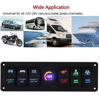 

6 Gang LED Rocker Switch Panel Circuit Breakers DC 12/24V For Car Boat Marine Steamship Yacht RV Camper Truck Trailer Waterproof
