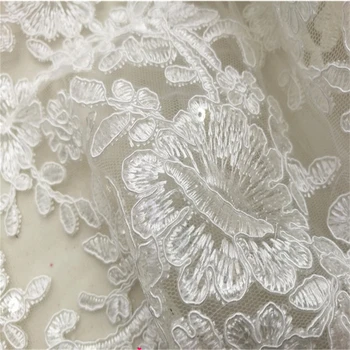 

Heavy White Strand Embroidery Sequin Lace Fabric For Sewing Wedding Party Formal Dress DIY Cloth Fabric Material