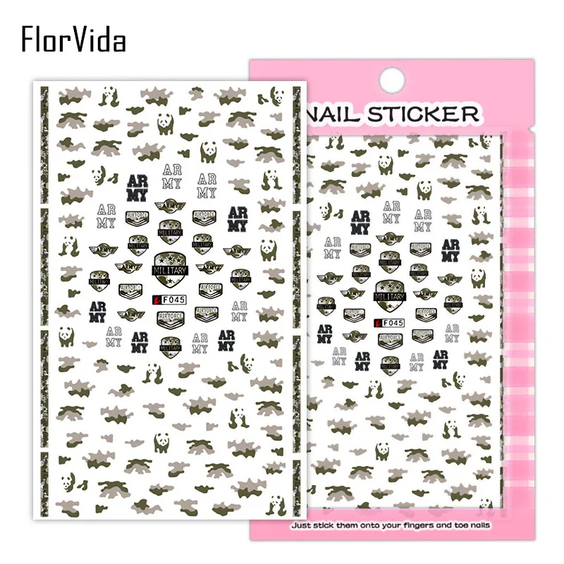 FlorVida F024 наклейки для дизайна ногтей цветы наклейки клей красочные черные белые для детей накладные ногти маникюр серии F - Цвет: F045