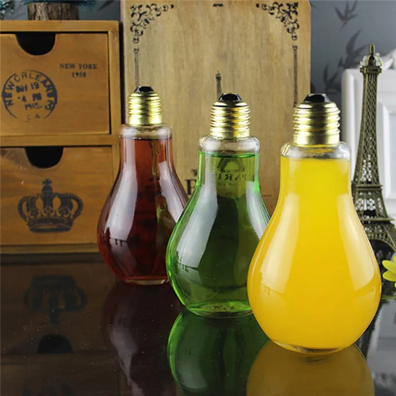 

Unique Summer Light Bulb Shape Water Bottle Fashion Cute Milk Juice Light Bulb Leak-proof Water Bottle 200ml 300ml 400ml 500ml
