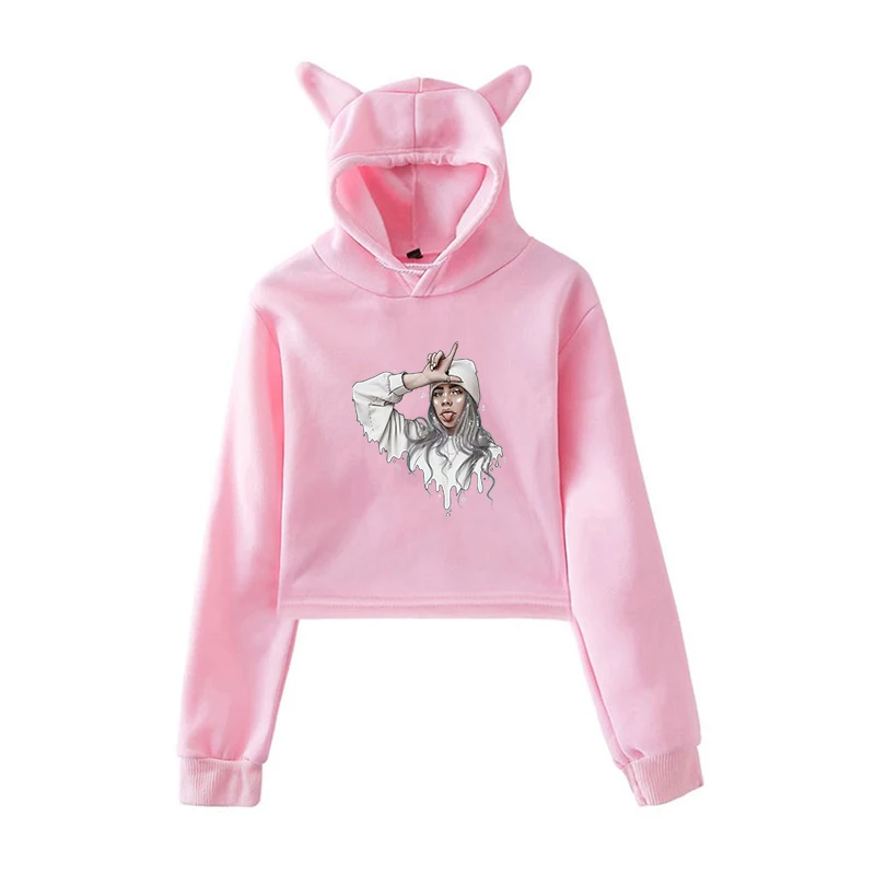 Новинка, светящиеся толстовки Billie Bilish, женские Топы Kawaii, модные топы с кошачьими ушками, короткая одежда, женская верхняя одежда, женские толстовки s