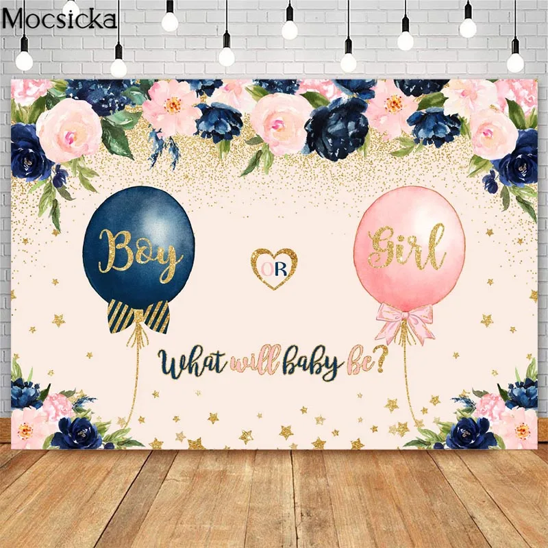 New Boy or Girl Gender Reveal Party Photo Background Unisex Baby Shower Pink or Blue Blackboard Shiny Colorful Bulbs Decoration Photography Backdrops Banner for Dessert Table Supplies 7x5ft