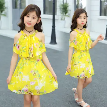 

Girls Chiffon Dress 2020 Summer New Children's Korean Floral Camisole Dress 2-12 Children's Princess Dress Girl Costume