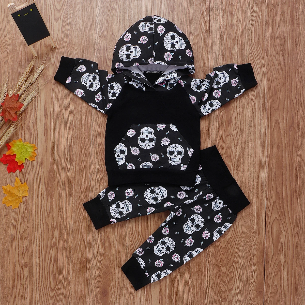 Pudcoco/комплект для мальчиков от 0 до 18 месяцев, свитер с капюшоном и принтом черепа для маленьких мальчиков, штаны, леггинсы комплект одежды из 2 предметов, костюм на Хэллоуин