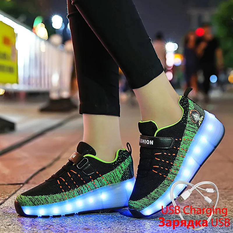 

Glowing Sneaker on Wheels Luminous Sneakers USB Charging LED Flashing Roller Skate Shoes for Children Roller Skates Shoes