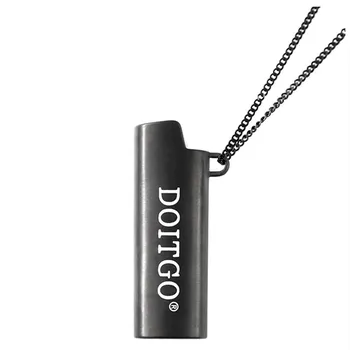 

Fashion DOITGO Metal Grinding Wheel Lighter Shell Set Pendant Necklace Black Gold Titanium Steel Jewelry For Men Women