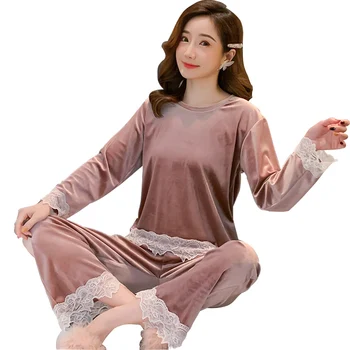 

2 Pieces/set 5XL Winter Women Thicken Warm Soft Pajamas Female Flannel Pajamas Set Long Sleeve Sleepwear for Ladies Pyjama