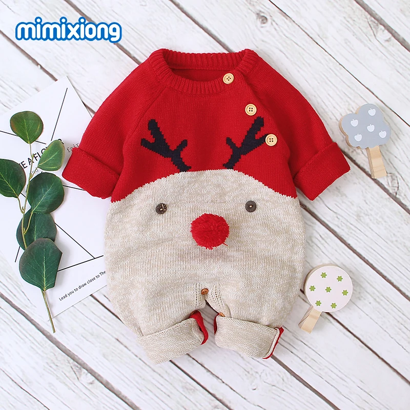 Baby Rompers Christmas Long Sleeve Newborn Boys Girls Jumpsuit Winter Knitted Toddler Infant Overalls One Piece Children Clothes