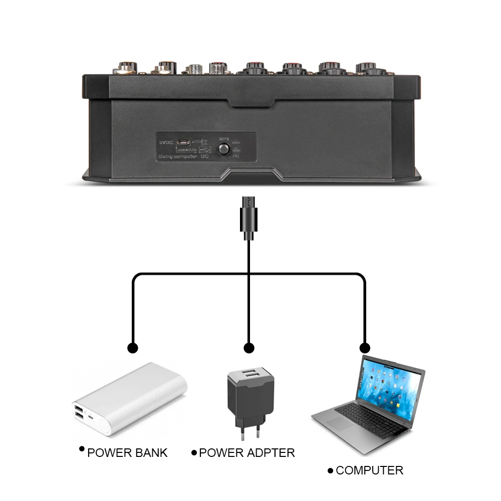 X4/6 DJ портативный мини консоль аудио микшер с DSP эффект звуковая карта, USB, 48 В фантомное питание для ПК записи пение веб-Каст