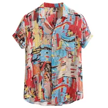 KLV, мужская рубашка с коротким рукавом, хлопок, гавайская рубашка, дышащая, цветная, с принтом, свободная, с отложным воротником, с коротким рукавом, рубашки