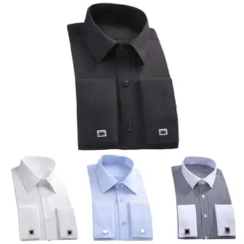 

Shirt Men French Cufflinks Casual Long Sleeve Shirt White Collar Design Style Men French Cuff Shirt