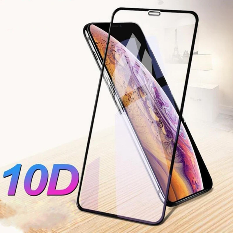 20 штук 10D Защитное стекло для iphone 6 6S 7 8 X R XS Max защита экрана plus черный|Защитные