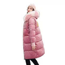 Женская зимняя куртка, длинная парка с меховым воротником и капюшоном, модный пуховик с хлопковой подкладкой, теплое пальто высокого качества, женская тонкая верхняя одежда