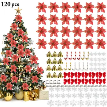 

120pcs 15cm Glitter Artificial Flowers For Christmas Tree Decoration DIY Christmas Ornaments Home Wedding Xmas Party Decoration