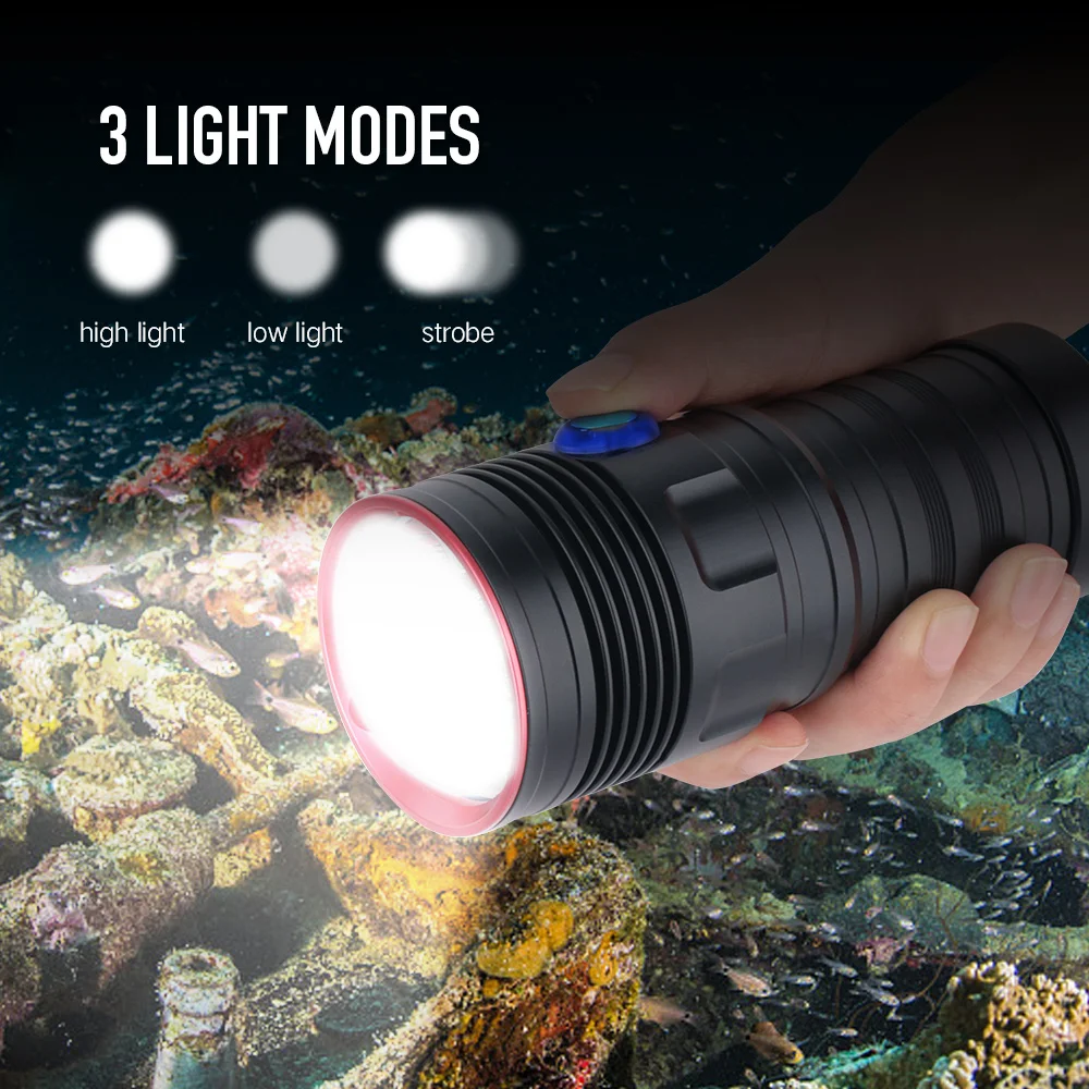  BORUiT 5*XM-L2 LED Scuba Diving Flashlight 6000LM 3-Mode Diving Video Photography Torch Underwater 