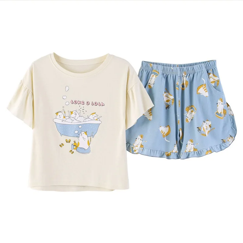 Новые Симпатичные пижамные комплекты с белым и розовым/серым и синим принтом в виде животных, 8 цветов, хлопковые Модные женские пижамные комплекты - Цвет: HAN002