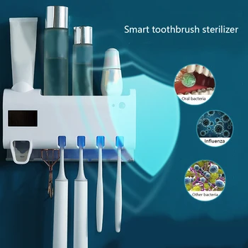 

UV Light Ultraviolet Toothbrush Sterilizer Toothbrush Holder 2 In 1 Automatic Toothpaste Squeezers Dispenser Home Bathroom Set