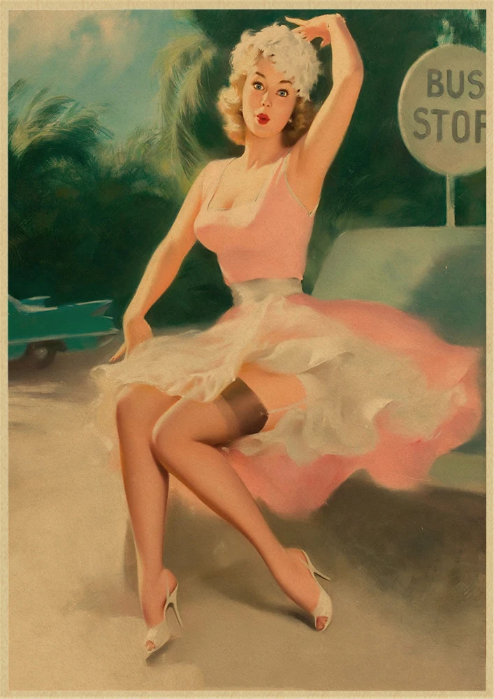 Pinup Girls Series 8 World War II Vintage Kraft Paper Classic Poster Bar Cafe Living Room Dining Wall Decorative Paintings