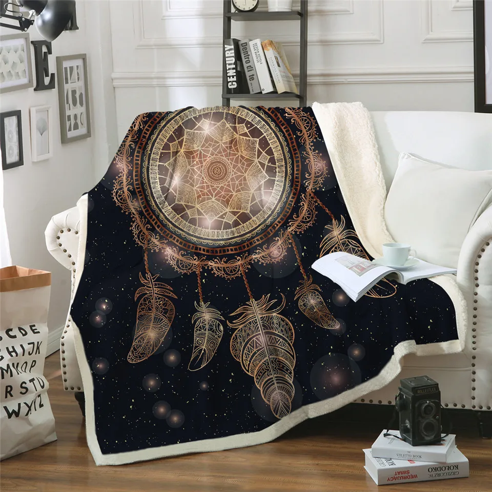 3D-Dreamcatcher-Throw-Blanket-On-The-Bed-Galaxy-Boho-Sherpa-Fleece-Blanket-Luxurious-Velvet-Plush-Sofa