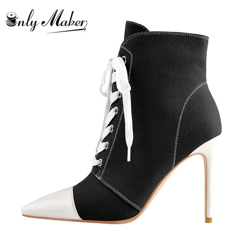 women/'s pointed toe high heel lace up side zipper ankle boots stilettos shoes