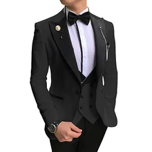 Men Suit Set Dark Color Casual Men's Suits Slim Fit 3 Piece Notch Lapel Prom Tuxedos Groomsmen for Wedding (Blazer+Vest+Pants)