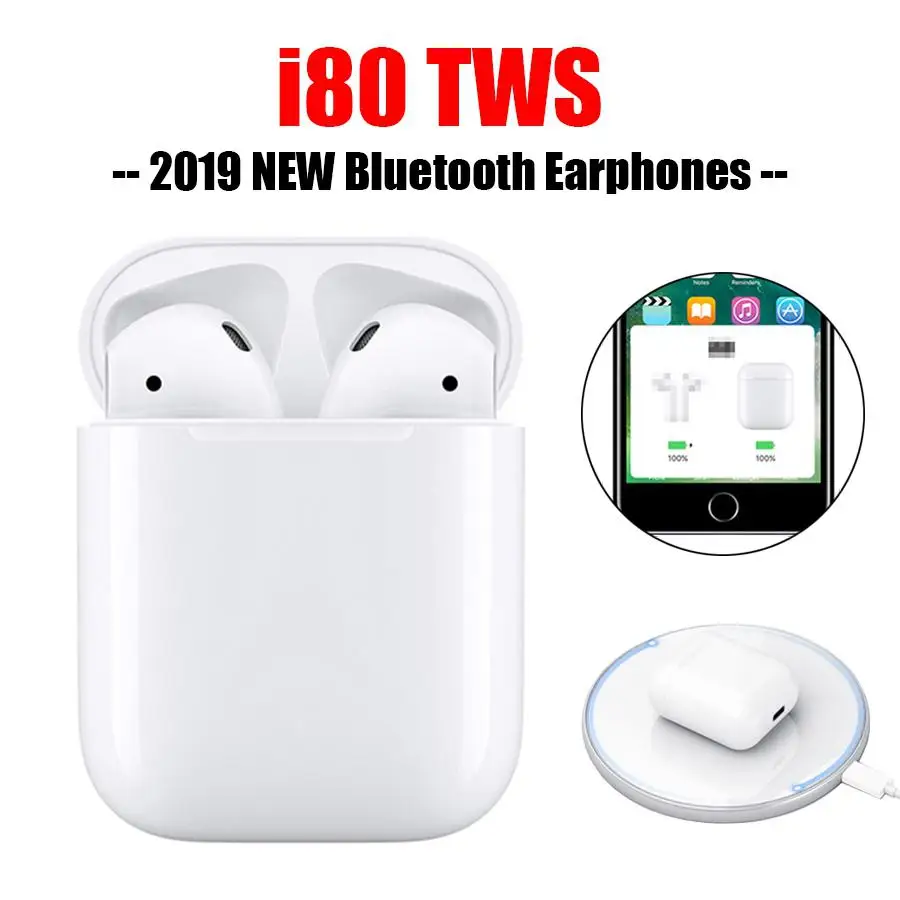 

i80 TWS Wireless Bluetooth Earphones 1:1 Replica Air 2 Separate Use Wireless Earphone QI Wireless Charging Earphone Free Ship