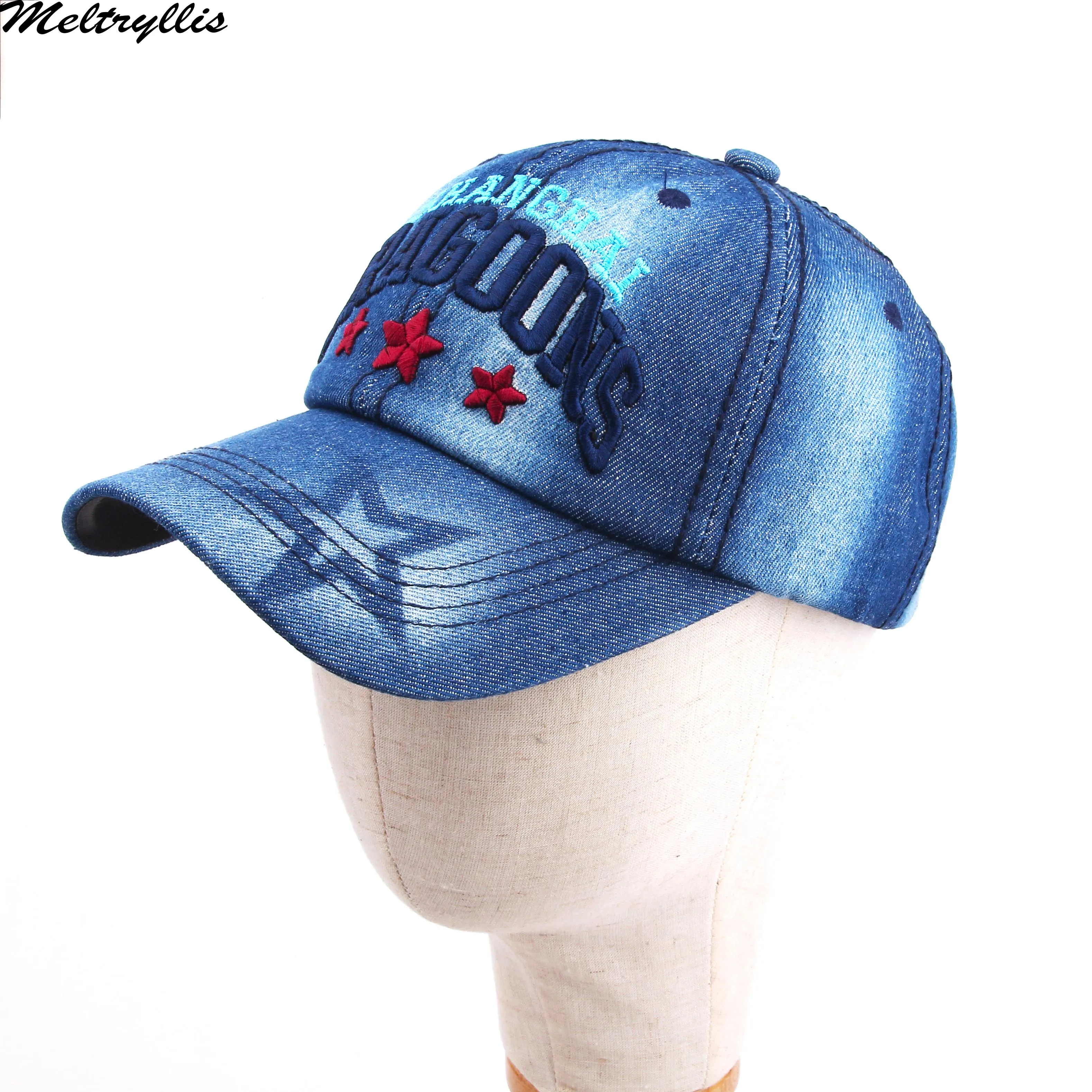 

[Meltryllis]Women Men Embroidered Star Letters Denim Hat Fashion Printing Jeans Adjustable Baseball Cap Apparel Accessories