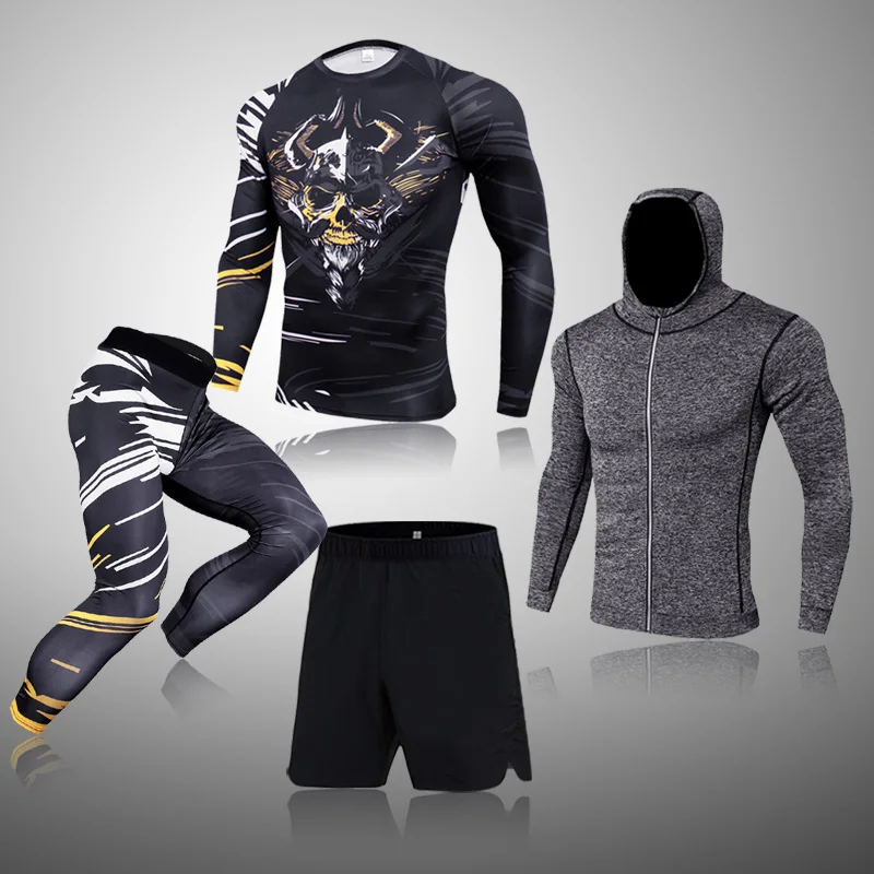 mens matching sets Mens Running Set Compression Thermal Underwear Sport Long Sleeves T Shirts Fitness Rashguard Men Gym Leggings Clothes Tight Suit mens loungewear sets Men's Sets