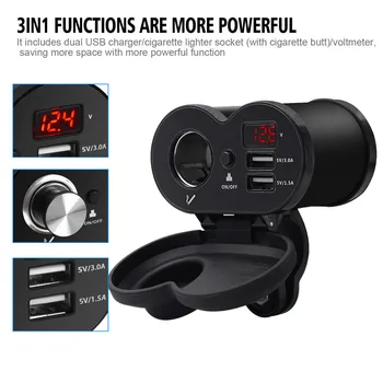

Anti-Flame Retardant Motorcycle Dual USB Multi-function Mobile Phone Charger Voltmeter Cigarette Butt Dual Port USB DC12-24V#P10