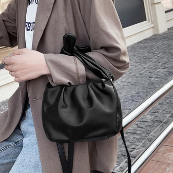 

Pu Leather Women Handbags High quality Designer Small Shoulder Messenger Bags Top Knot Handle Pleated Female Travel Purses Sac