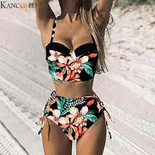 KANCOOLD, женский купальник, с принтом, высокая талия, Раздельный купальник, сексуальный, Одноцветный, бикини пляжный купальник, новая мода