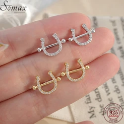 925 Sterling Silver 14K Gold-plated Horseshoe Earrings Women's Simple Versatile Temperament U-shaped Small Earrings Ear Jewelry