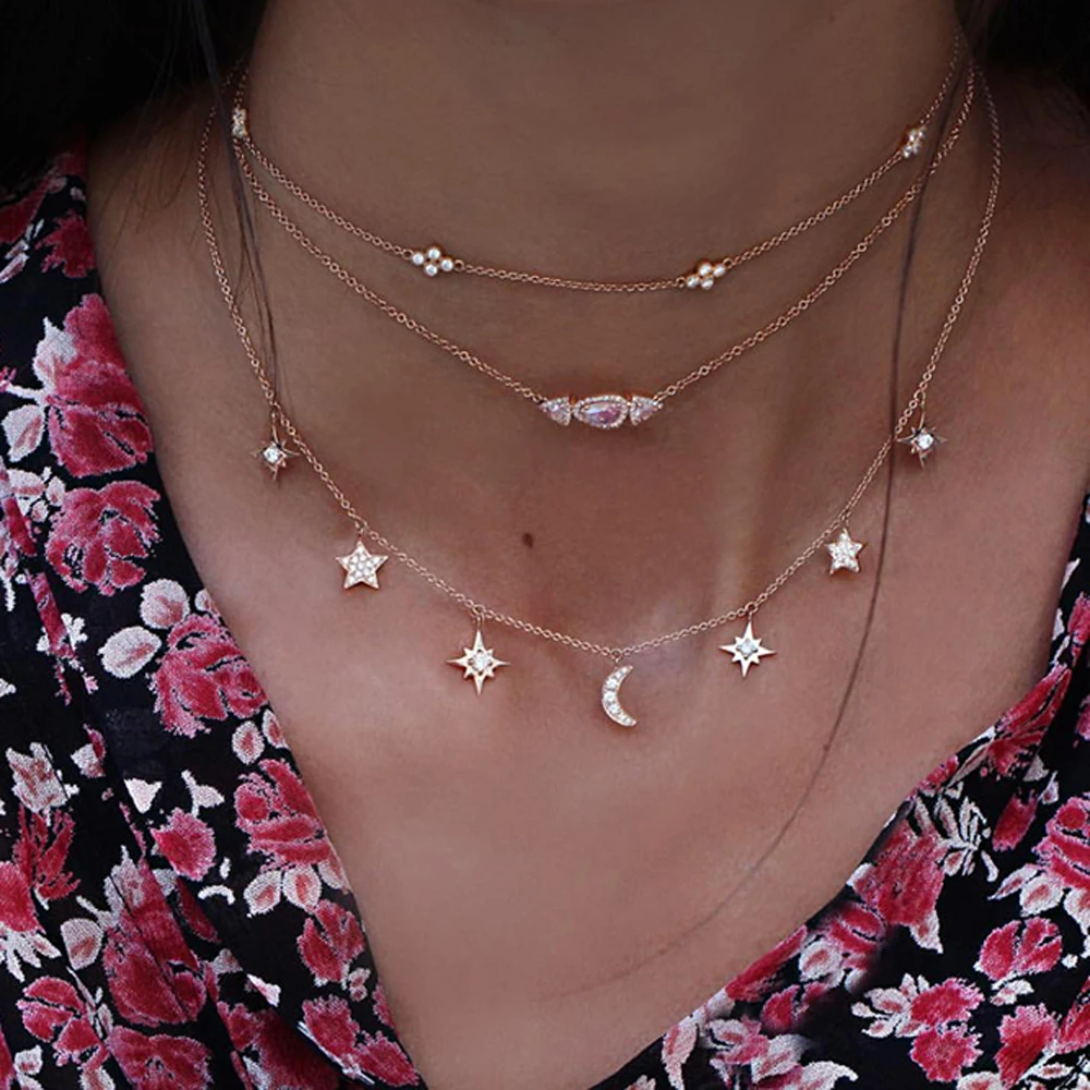 2019 new 925 sterling silver Jewelry Love moon star Necklaces & Pendants Chain Choker Necklace Collar Women Statement Jewelry