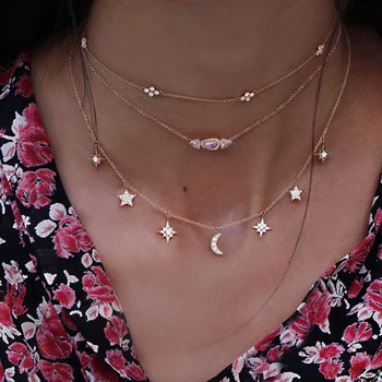 2019 new 925 sterling silver Jewelry Love moon star Necklaces & Pendants Chain Choker Necklace Collar Women Statement Jewelry