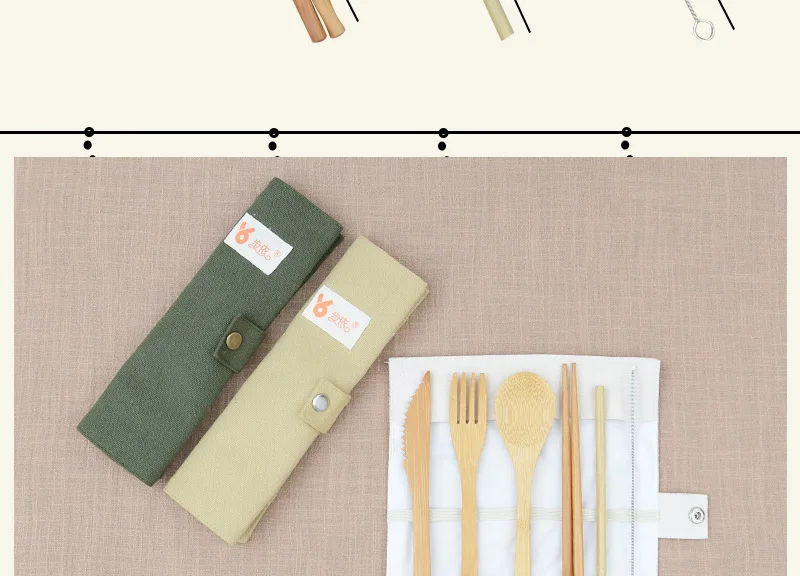 6 шт./компл. деревянные тарелки бамбуковые шампуры ножи суп чайная ложка набор столовых приборов с тканевой сумкой кухонные инструменты для приготовления пищи для путешествий