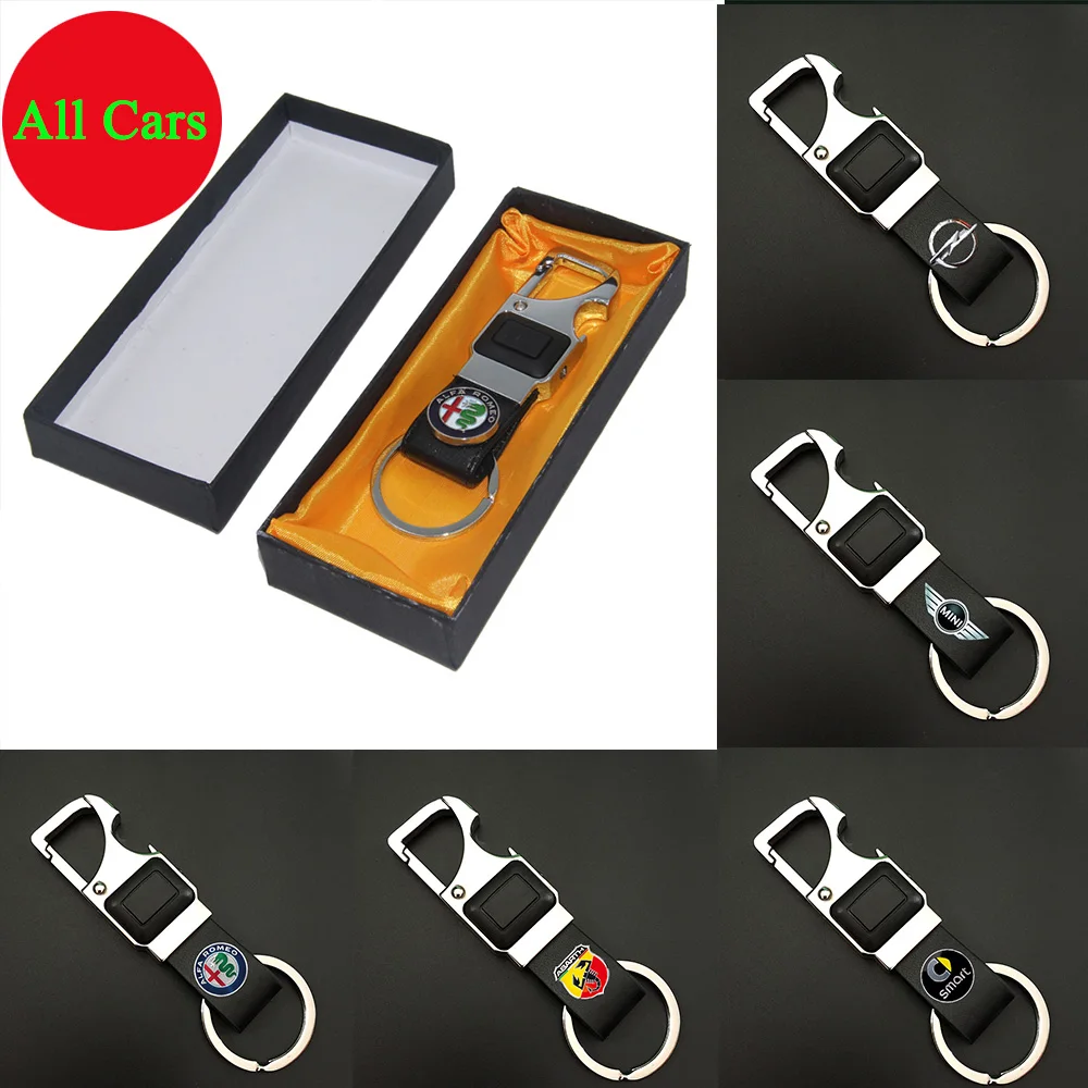 

Leather Keychain Car Metal LED Lighting Key Chain Bottle Opener Key Ring for ALFA ROMEO Renault Mini Cooper Abarth Opel Smart
