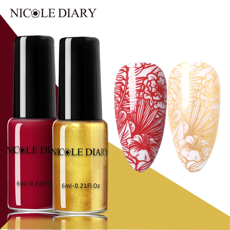 Nail Polish Nail Art Tools NICOLE DIARY 6pcs Nail Stamping Polish Cuticle Oil Nail File Set 4 2pcs Stamp Printing Art Lacquers DIY Stamping Tool Kits