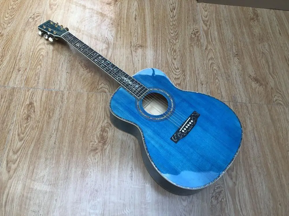 

transparent blue acoustic guitar quilted maple body acoustic elelctric guitar with all real ablaone free shipping acoustic