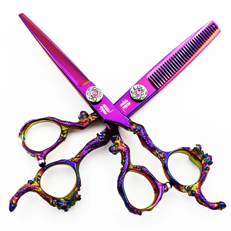 

6 Inch Professional Pet Scissors Dog Grooming Cutting+Thinning Shears Kit for Animals Japan440C Golden/Purple High Quality