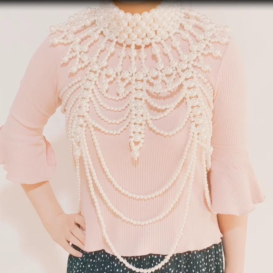 

Vedawas Vintage Simulated Pearl Large Statement Body Chain Handmade Luxury Exaggerated Body Jewelry Unique Women Wedding Gifts
