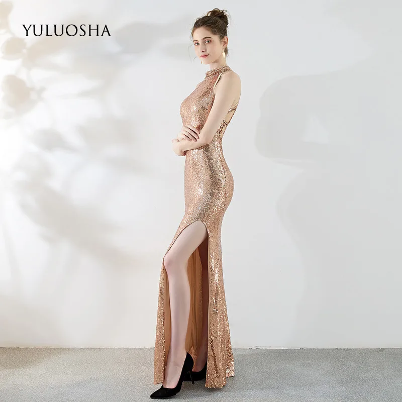 YULUOSHA 2020 официальное платье с бисером лямкой на шее блестками а силуэт розовое и