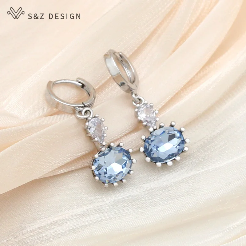 S&Z DESIGN New Fashion Water Drop Cubic Zirconia Oval Egg Shape Colorful Crystal Dangle Earrings For Women Elegant Jewelry Gift