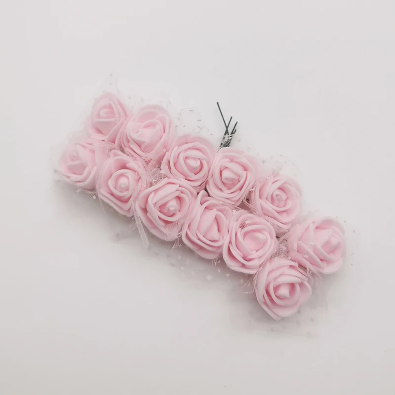 light pink 12 шт., 2 см, искусственные Искусственные цветы из пенопласта, букет, свадебные цветы, украшение для скрапбукинга, сделай сам, венок, дешевые искусственные розы, цветы - Цвет: light pink