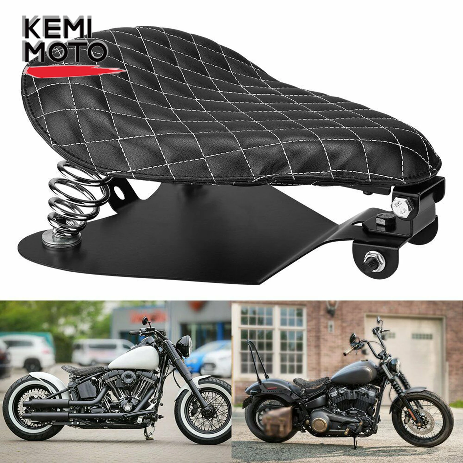 KEMIMOTO Motorcycle Solo Seat Spring Base Plate for Sportster 883 Dyna Bobber Chopper Black Leather Steel Springs Custom |