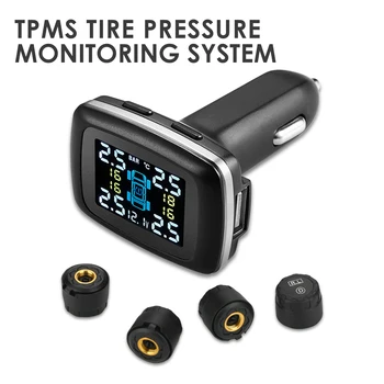 

Car TPMS Wireless Tire Pressure Monitoring System Sensors Cigarette Lighter USB port Auto Security Alarm Systems Tire Pressure