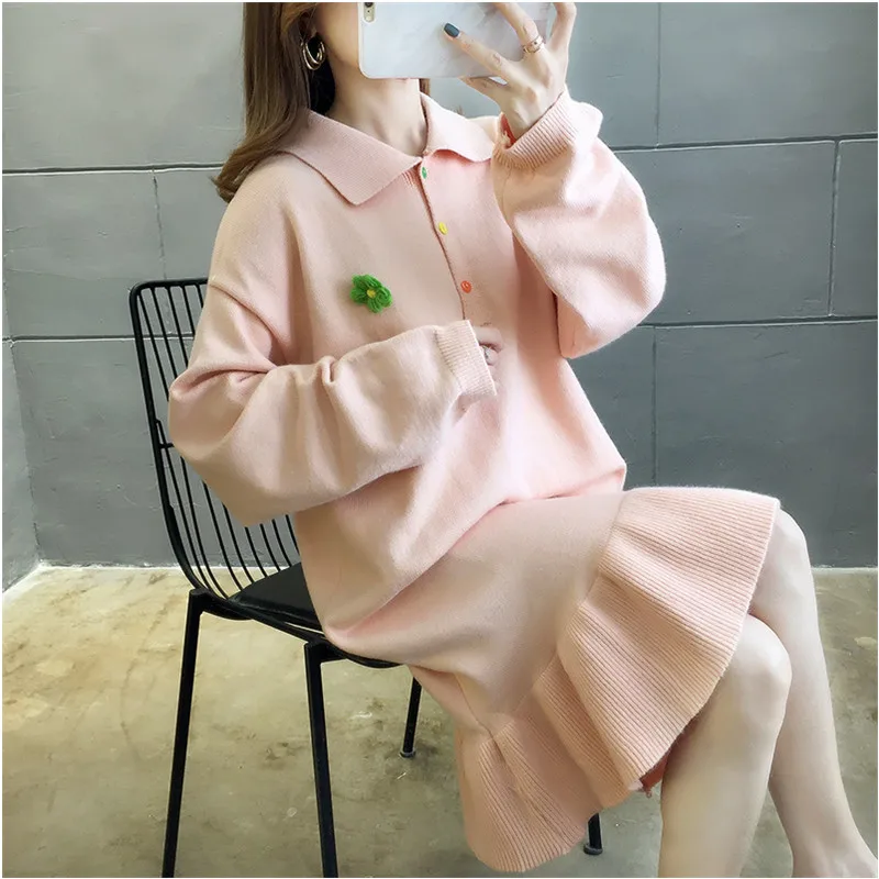 

Womens Sweater Dress 2019 Autumn Winter Long Sleeve Polo-Neck Sweater Casual Long Solid Sweater Women Knitted Dress Femme C457